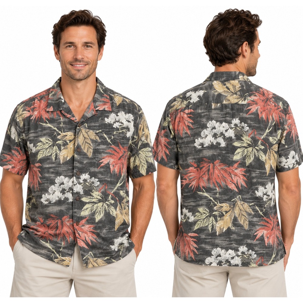 Tommy Bahama Men's XL Silk Hawaiian Floral Palm Short Sleeve Button Front Shirt